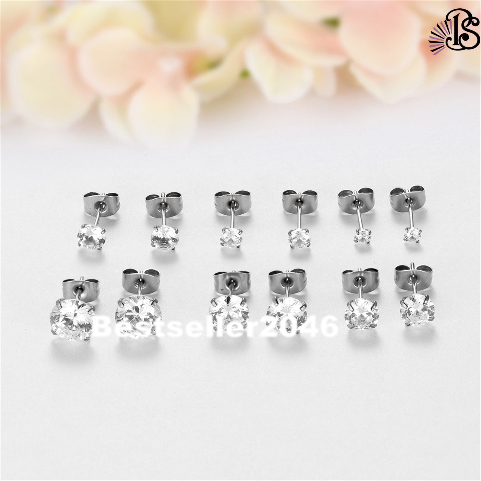 6 Pairs Stainless Steel Round Cubic Zirconia Stud Earrings Set for Men Women
