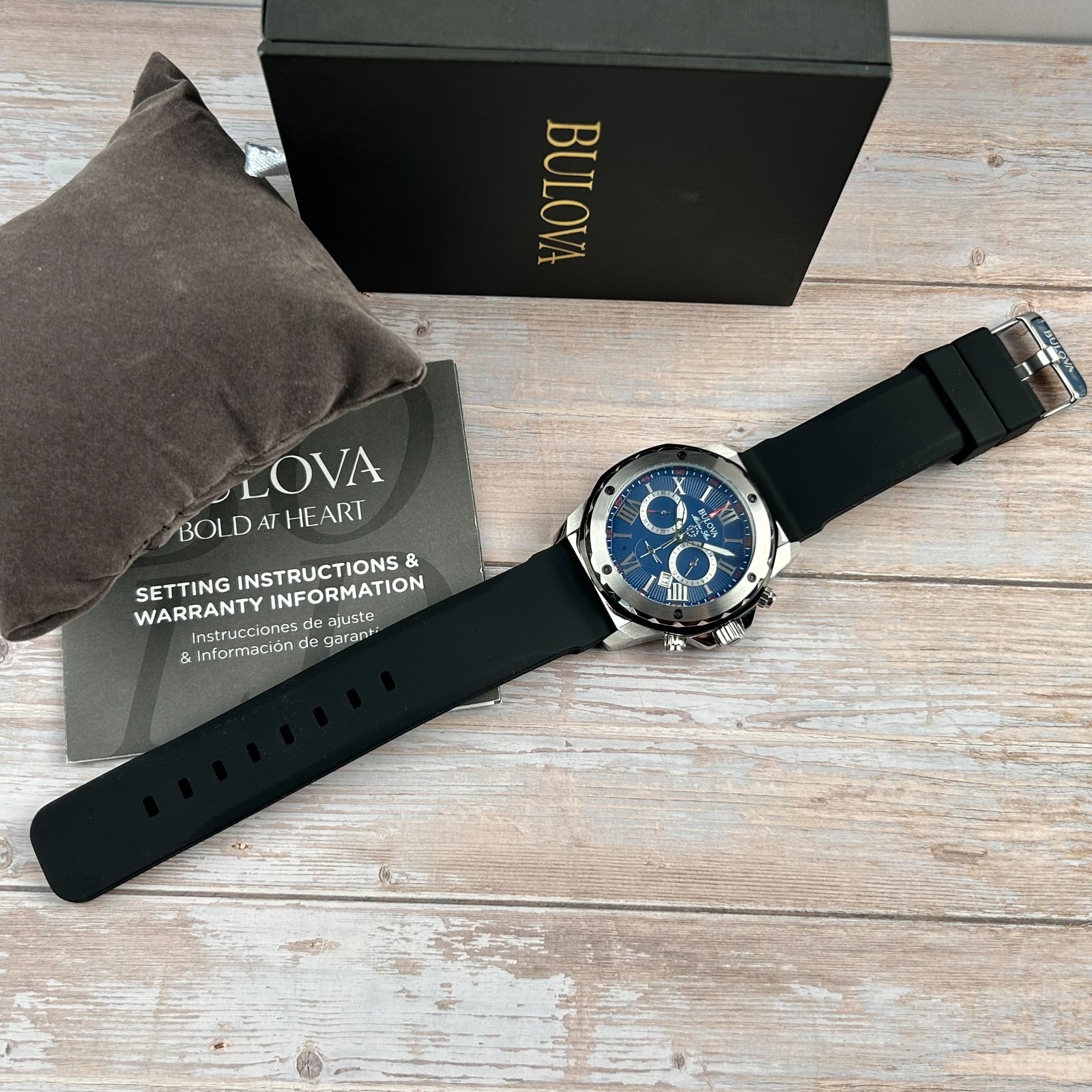 Bulova Marine Star A 98B258 Blue Dial Black Silicone Strap Men’s Quartz Watch