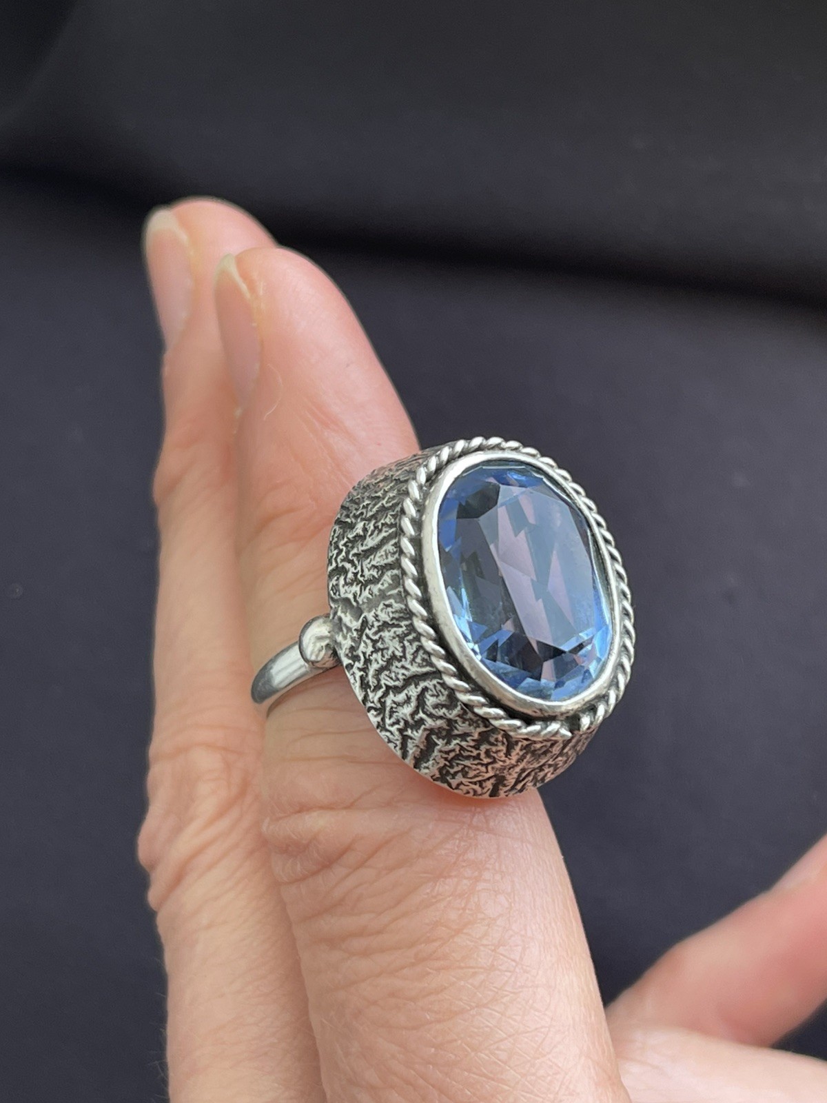 ORNO 12g Large Polish 800 Silver & Blue Stone Ring UK P1/2 Q Euro 57