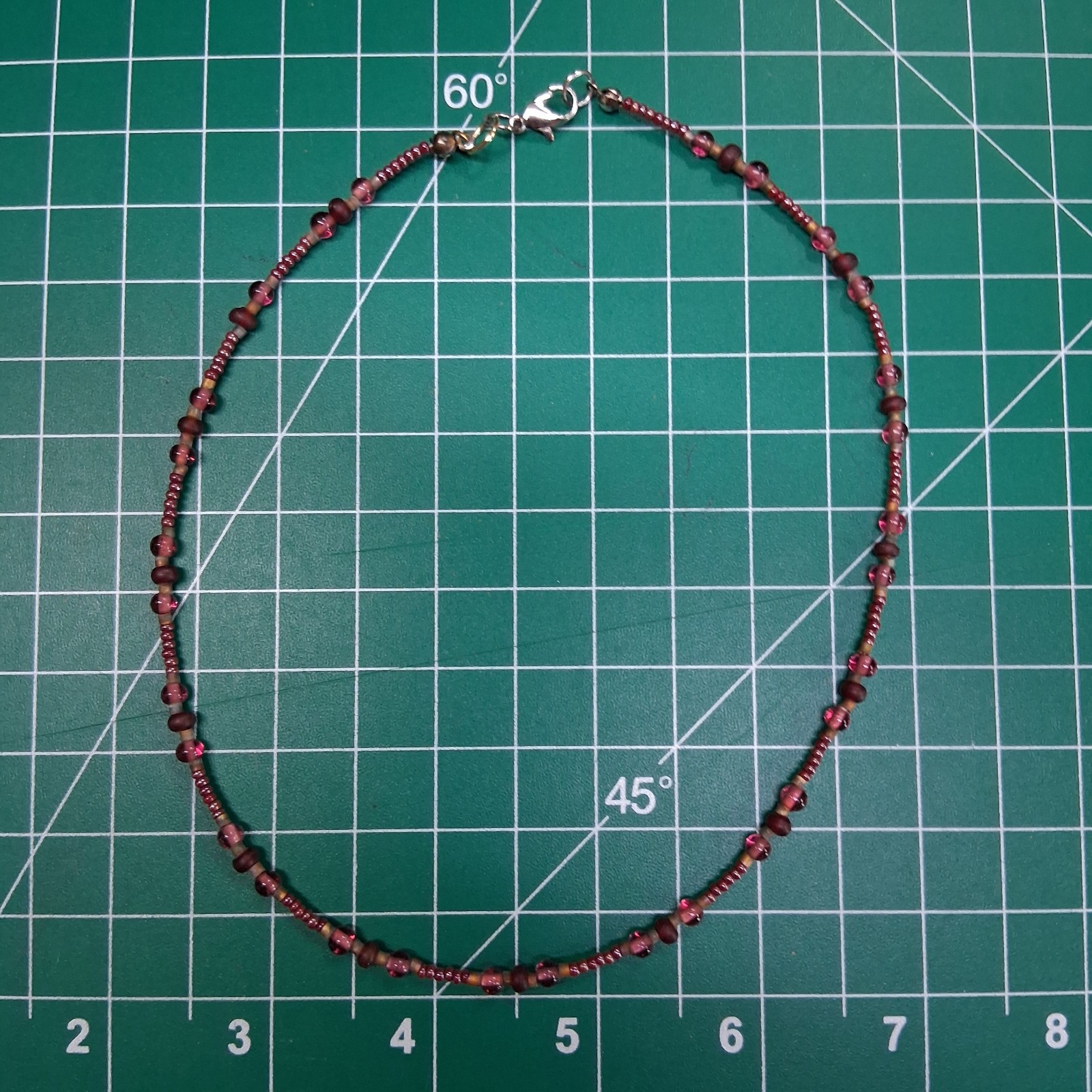 Vintage Transparent Maroon Channel Set Glass Bead 14” Collar Necklace