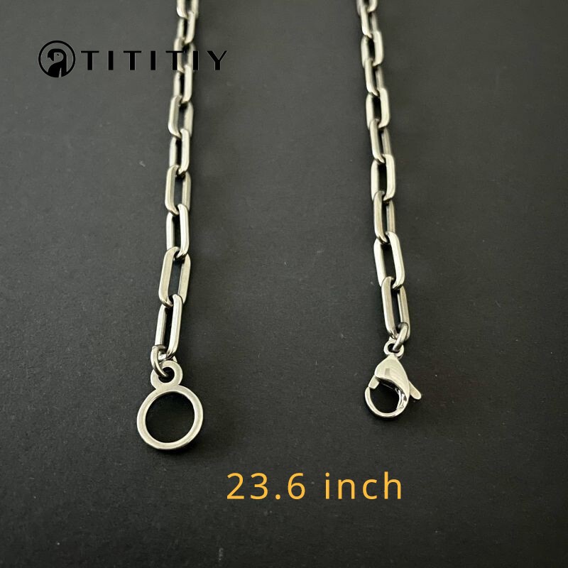 Pure Titanium Necklace Width 5mm Flat O-ring Chain for Anti Allergy 23.6 Inches