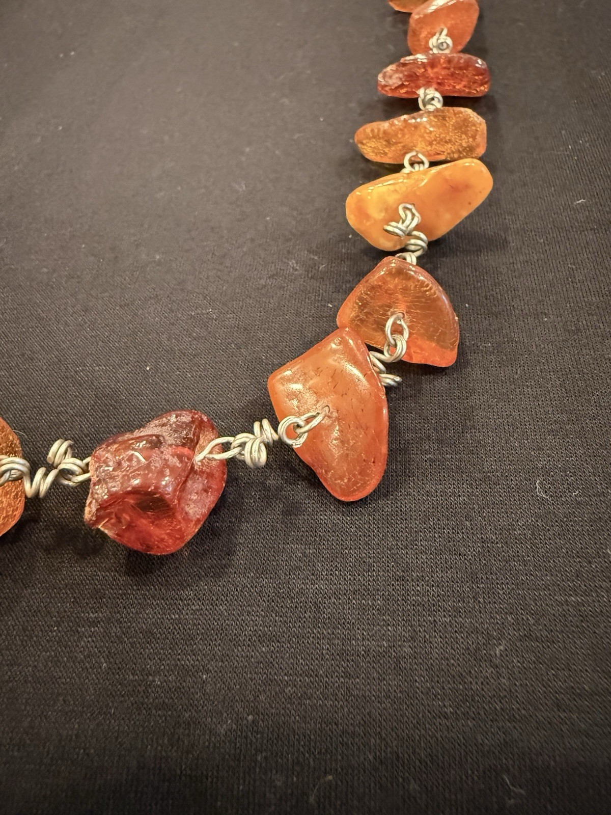 Vintage Genuine Amber Nugget Necklace Large Freeform Beads Honey Cognac 62g