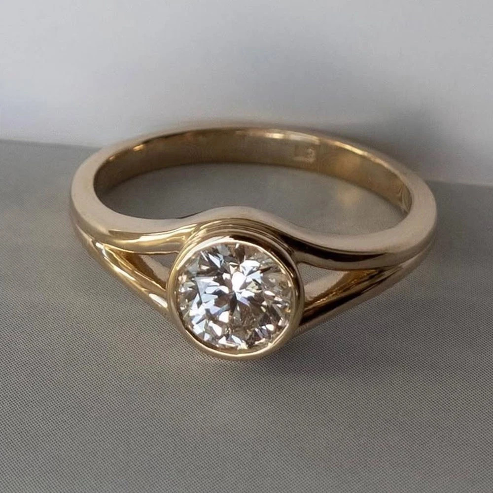 2Ct Round Cut Simulated Diamond Bezel Solitaire Ring In 14K Yellow Gold Plated