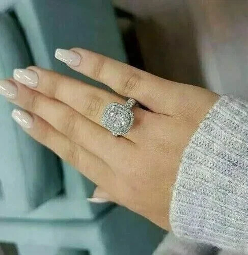 3.Ct Round Cut Lab Created Diamond Engagement Ring 14K White Gold Finish