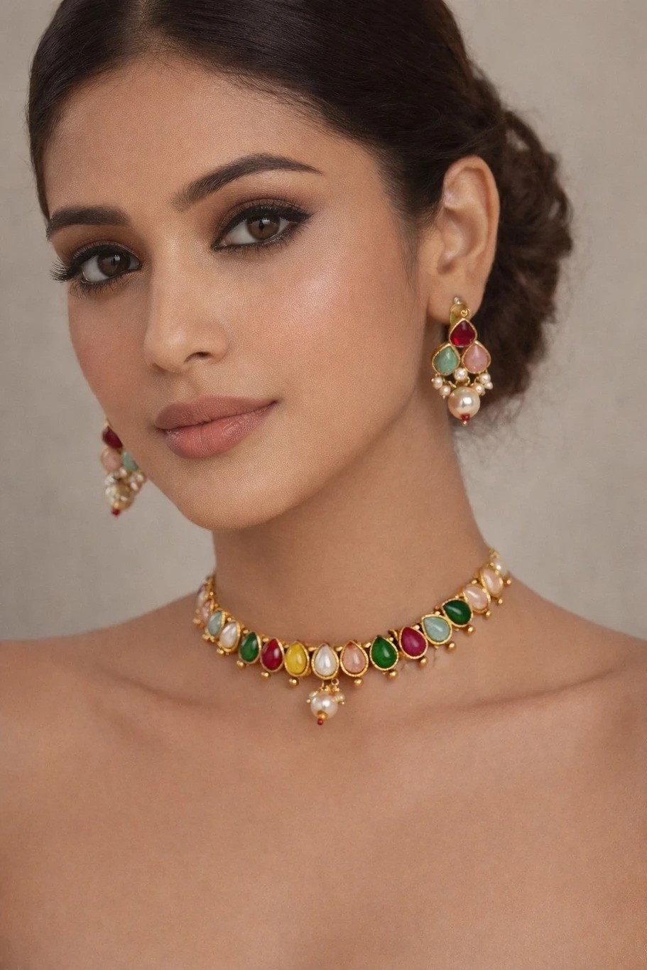 Mother of Pearl, Alloy Gold-plated Multicolor Jewel Set (Pack of 1)
