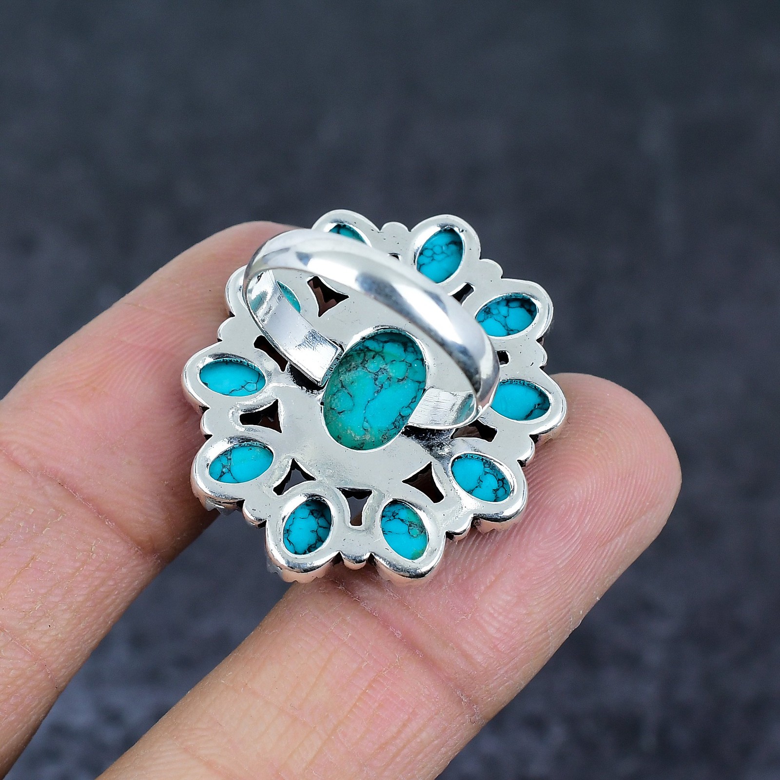 Santa Rosa Turquoise Gemstone 925 Sterling Silver Jewelry Ring Size 9.5 E256