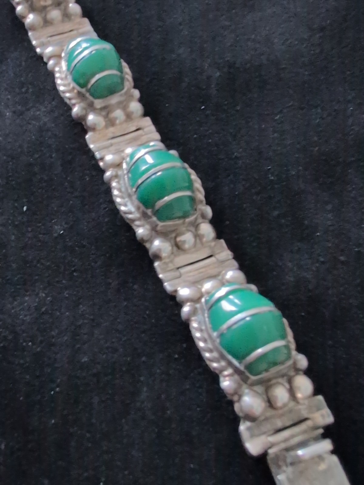 HEAVY 30G Vintage Sterling 925 Handcrafted Deep Green Onyx
