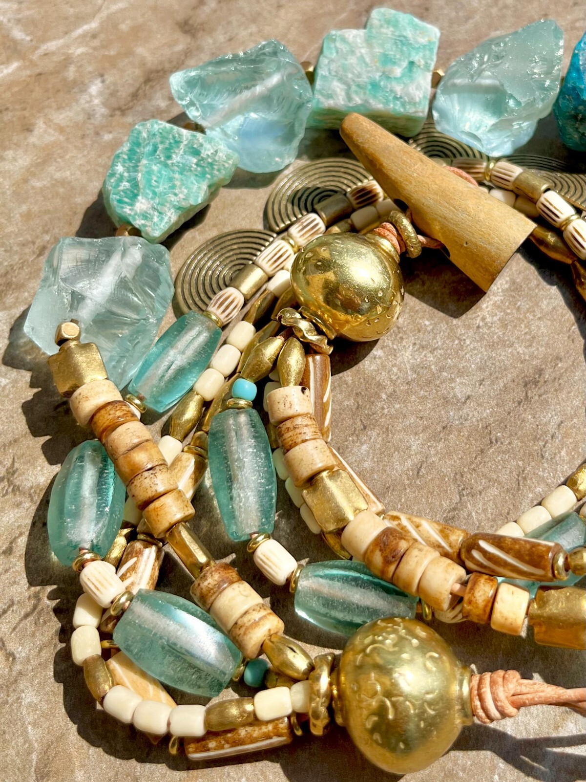 Bohemian Choker Chunky Amazonite, Crystal, Apatite and African Tribal Beads