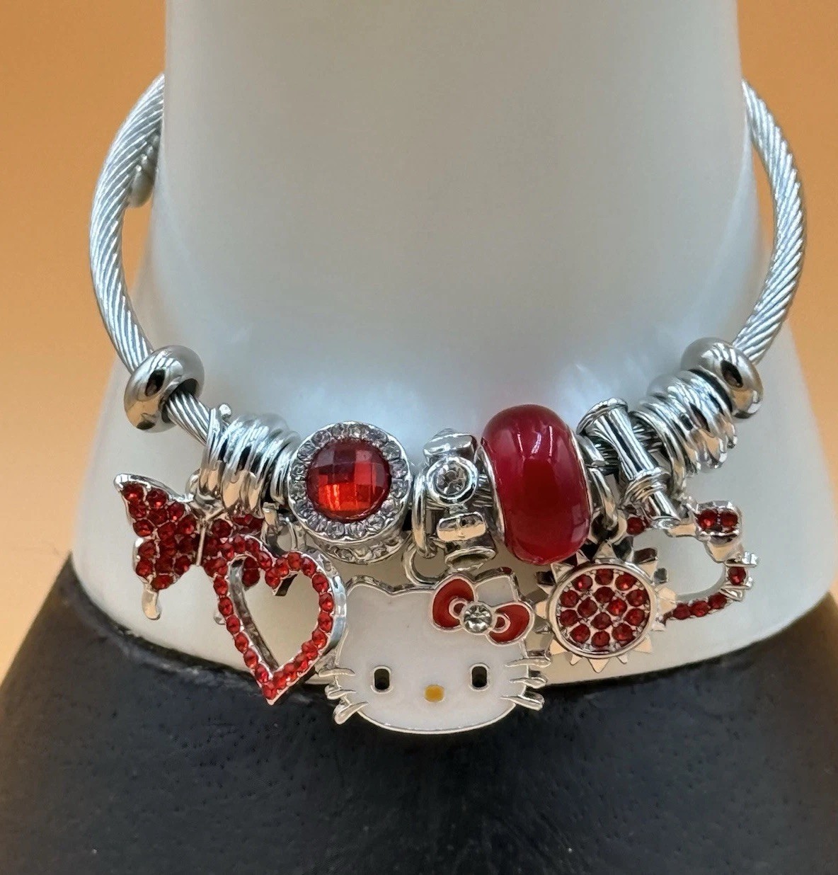 Hello Kitty Trendy Sparkly Wrist Heart Hollow Design Adjustable Bracelet
