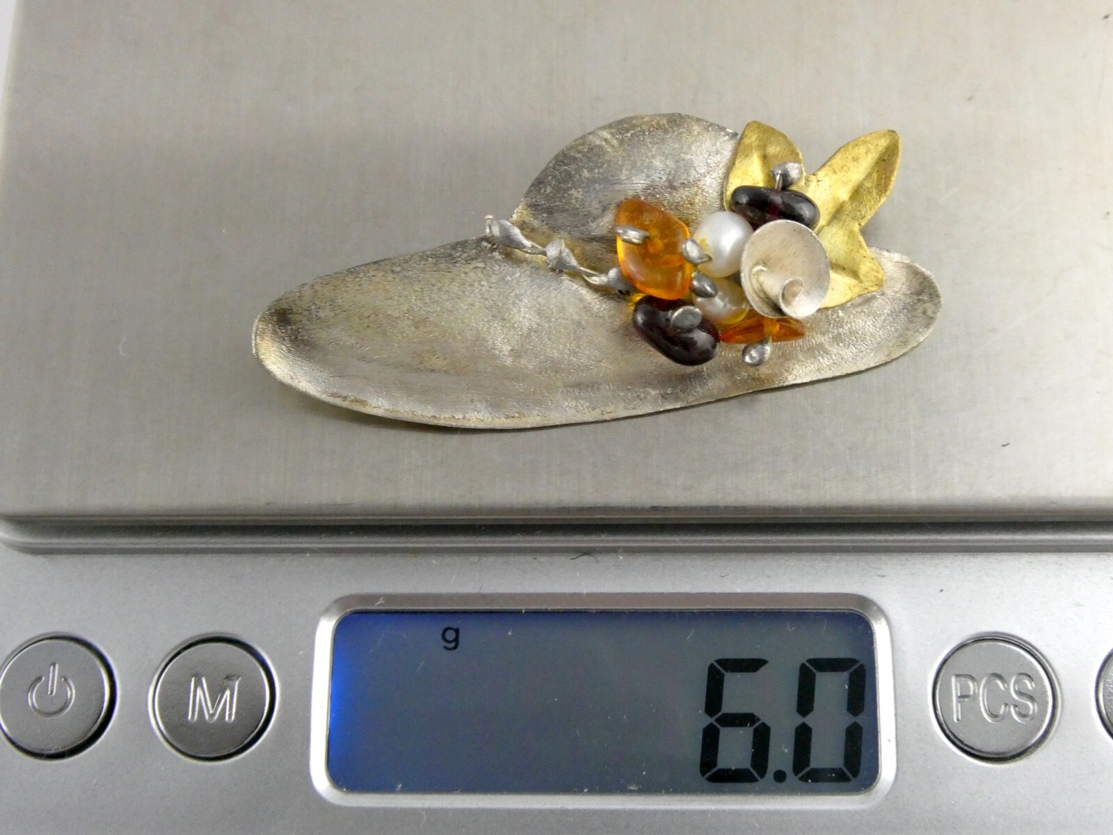 Vintage Handmade Sterling Silver Multi Gemstone Hat Pin or Brooch 925 6g 2 Inch