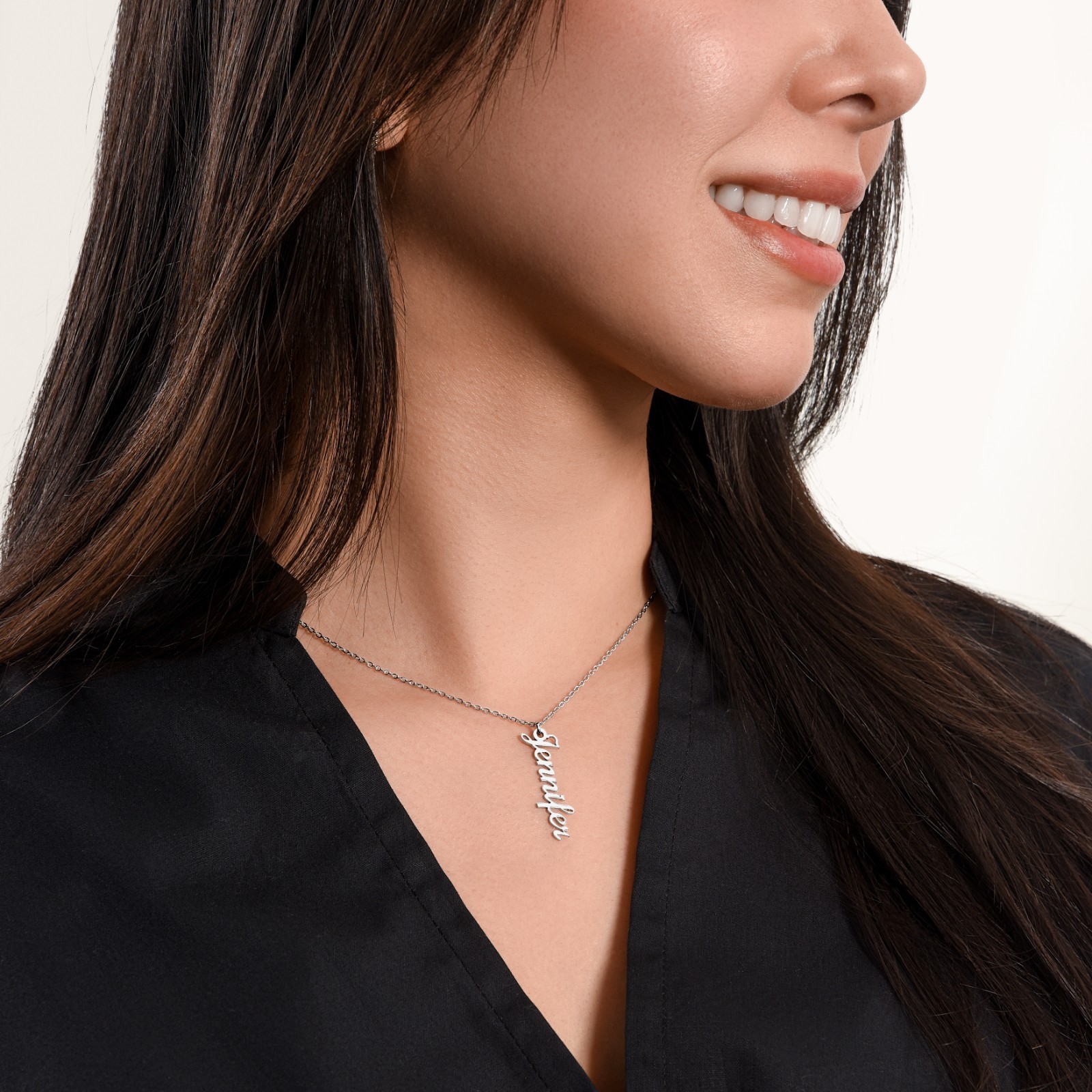 Personalized Vertical Name Necklace Custom Script Pendant Gift Box Silver Gold