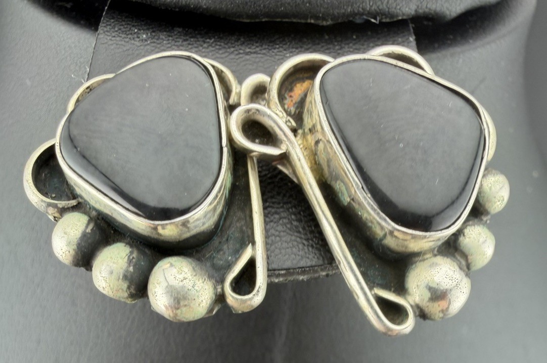 WS Sterling Silver Black Onyx Modernist Stud Earrings 11.7g Signed