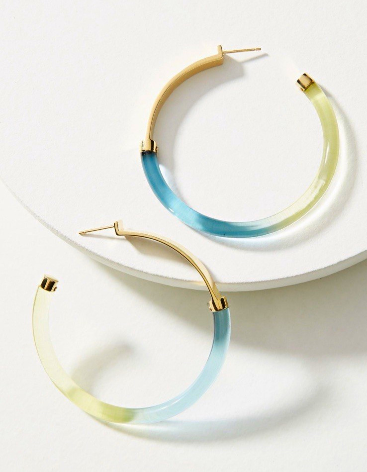 Colette Malouf Gemology Lucite Hoop Earrings 2.5in Gold Plated Anthropologie