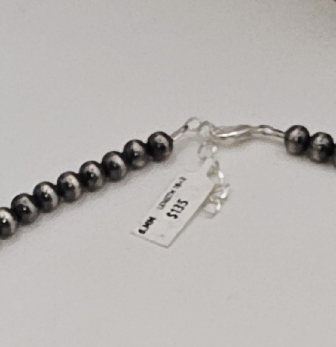 Navajo Style Pearl Beaded Necklace 6mm Silver Plated 20” NWT