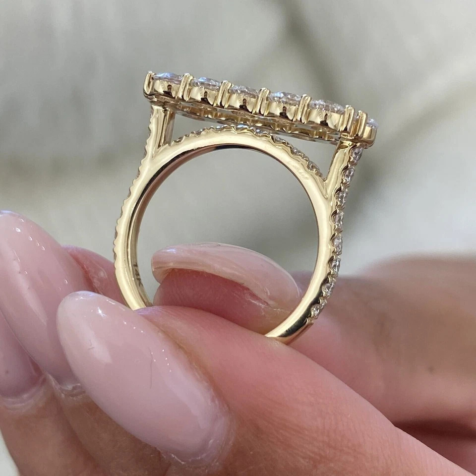 2Ct Round Cut Simulated Real Moisannite Fancy Band Ring 14k Yellow Gold Plated