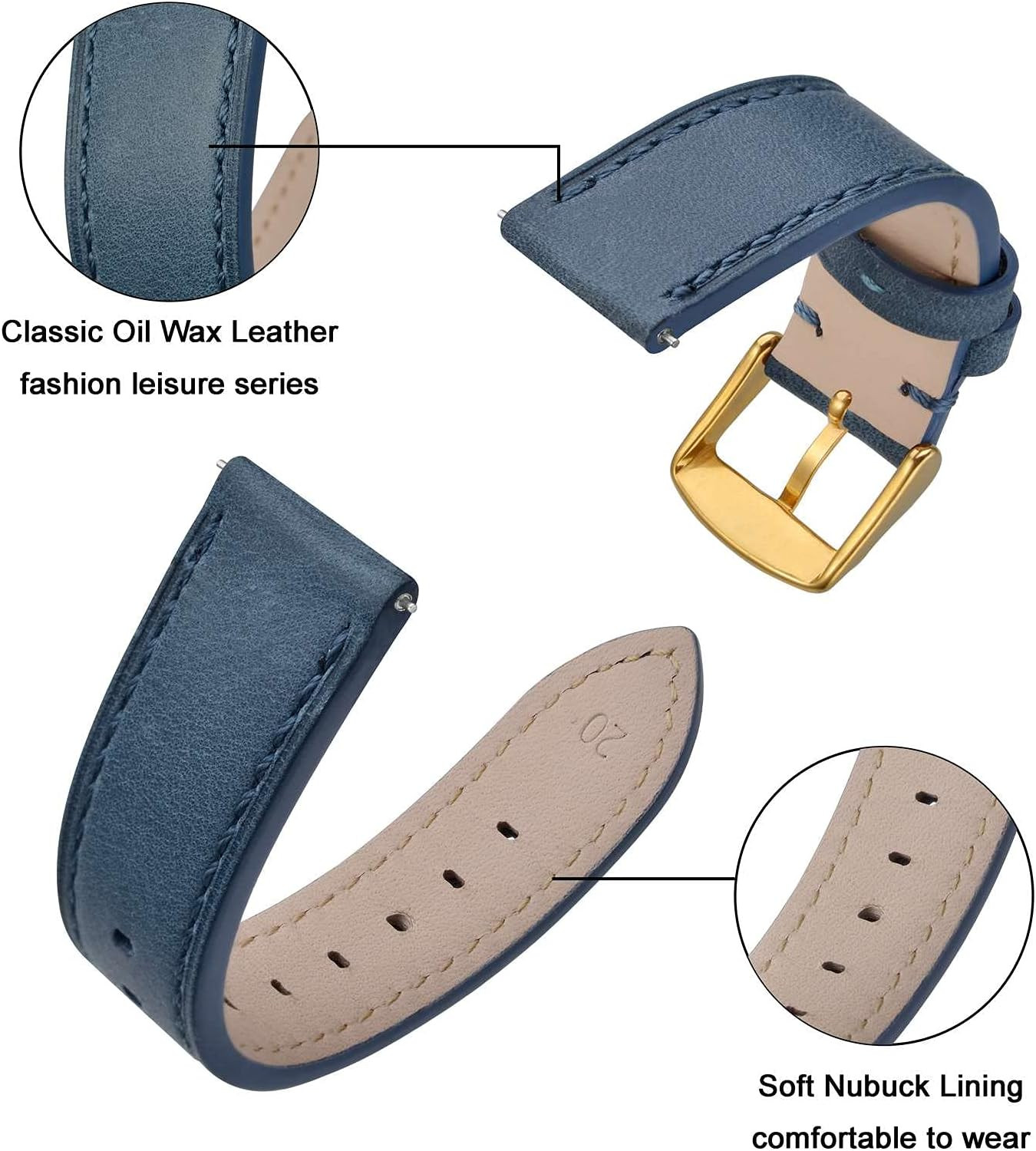 Watch Band 16Mm 17Mm 18Mm 19Mm 20Mm 21Mm 22Mm 24Mm – Classic Oil Wax Leather Qui