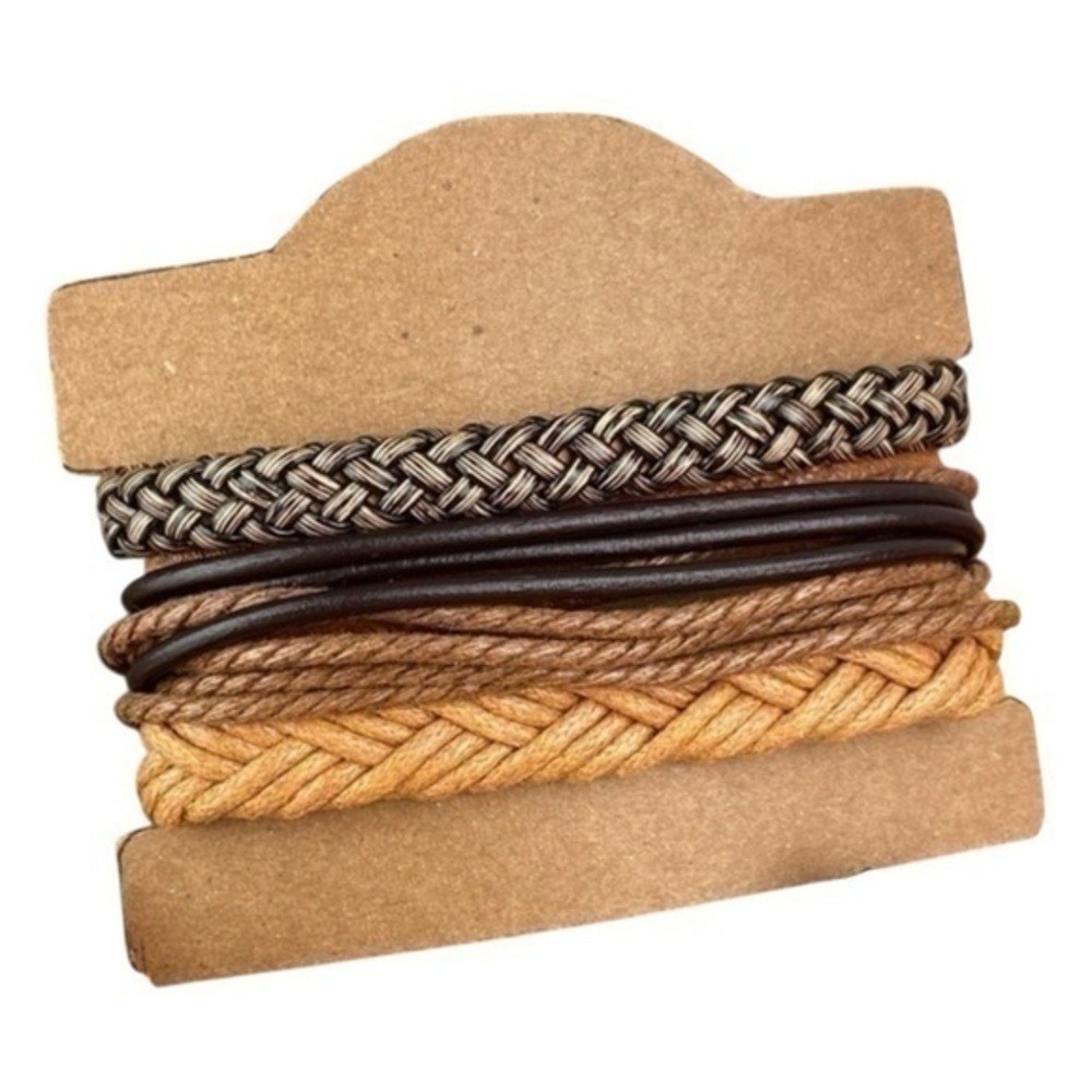Mens Bracelets Bundle Adjustable Faux Leather & Hemp Bracelets Bundle
