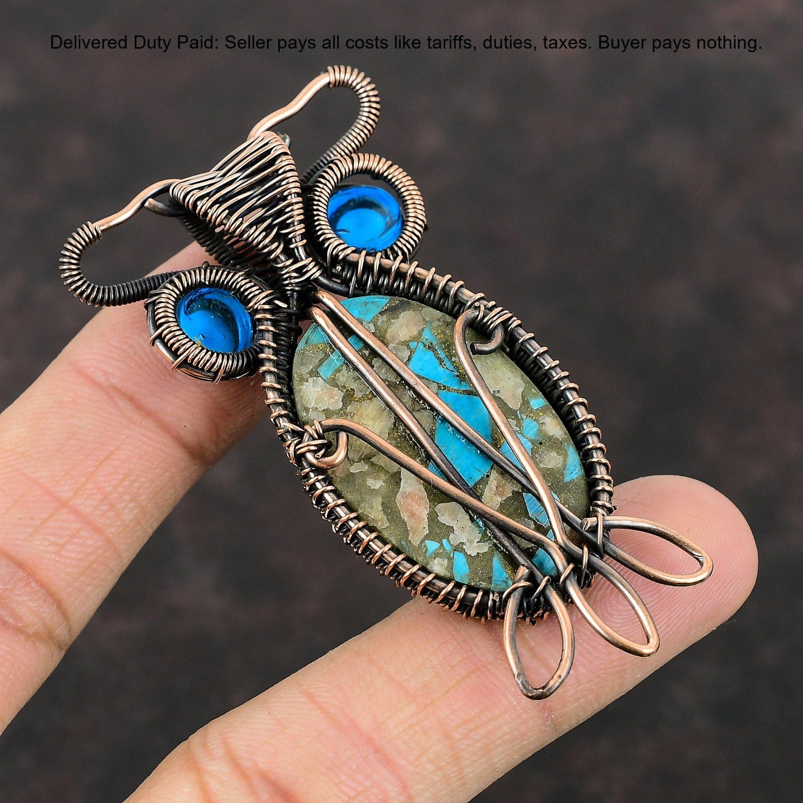 Pink Opal Copper Turquoise Stone Blue Color Evil Eye December New Pendant Copper