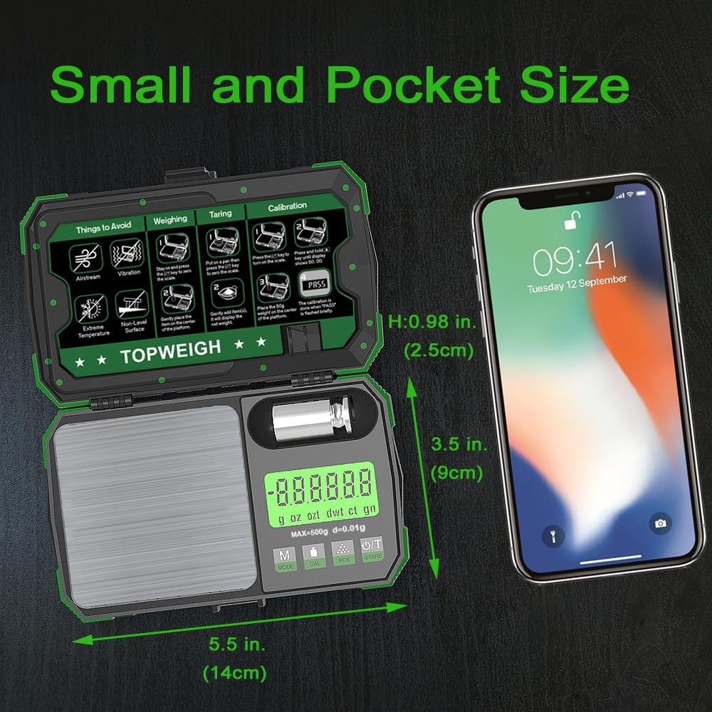 Digital Pocket Scale 500g x 0.01g Gram Jewelry Coin Scale LCD Backlit Display