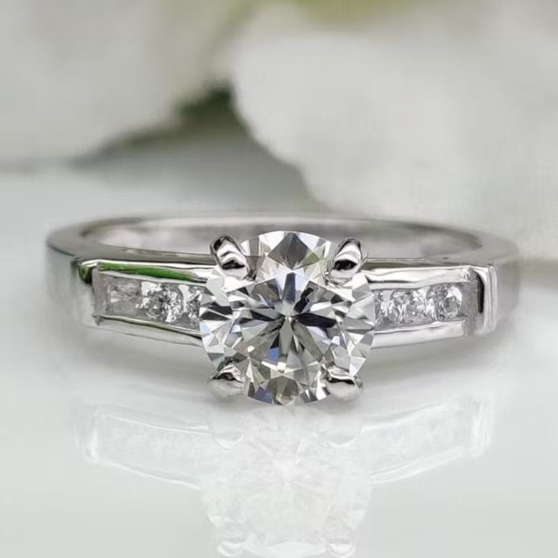 1.90 CT Round Cut F/VVS1 Moissanite Solitaire Engagement Ring 14K White Gold