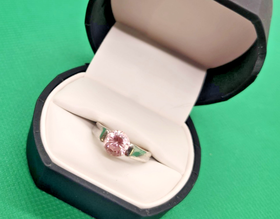 Vintage Pink Solitaire Ring Size 8 Sterling Silver Tone 4.0g Estate Jewelry READ