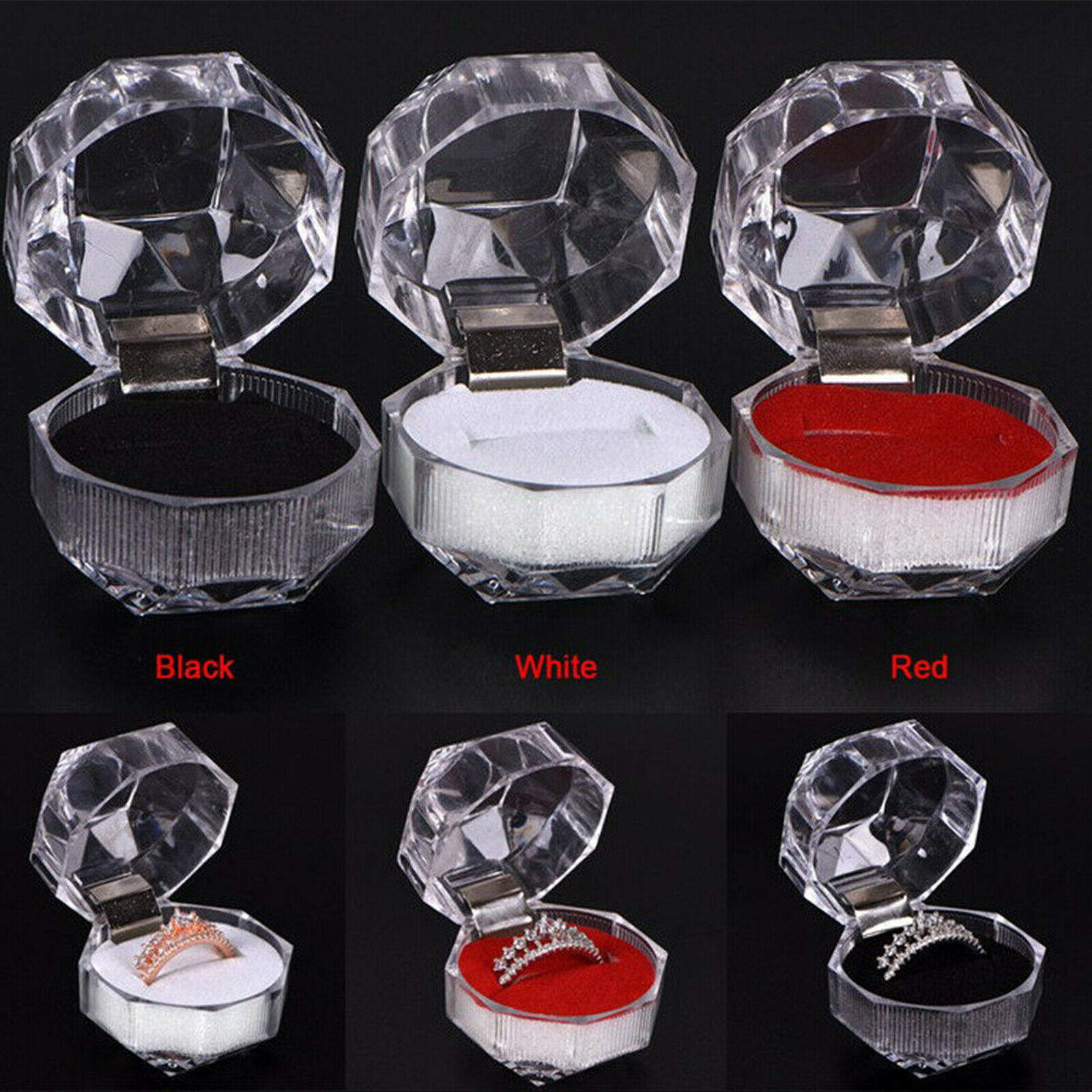 Wholesale 1/5/10/20Pcs Plastic Clear Crystal Jewelry Ring Display Storage Boxes