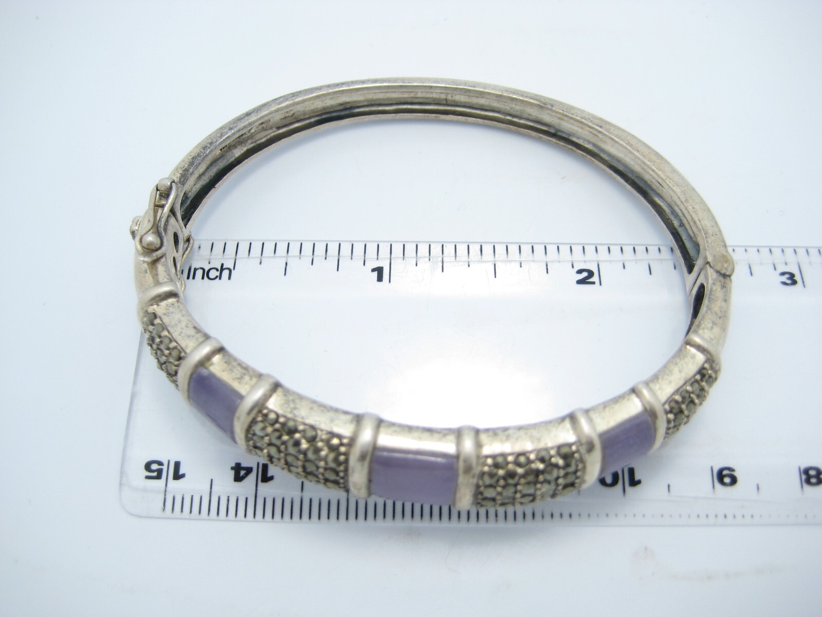 CRA Sterling Silver 9.7mm Marcasite Purple Stone Cuff Bracelet
