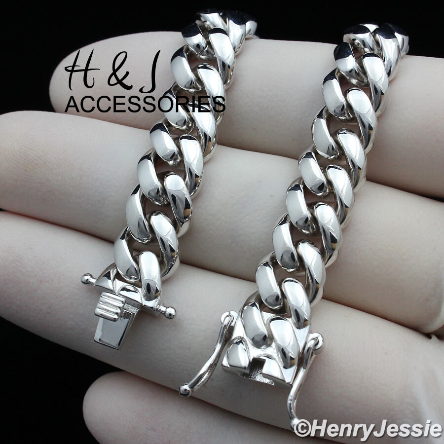 7″-8.5″MEN 925 STERLING SILVER 7MM SILVER MIAMI CUBAN CURB LINK BRACELET*SB3
