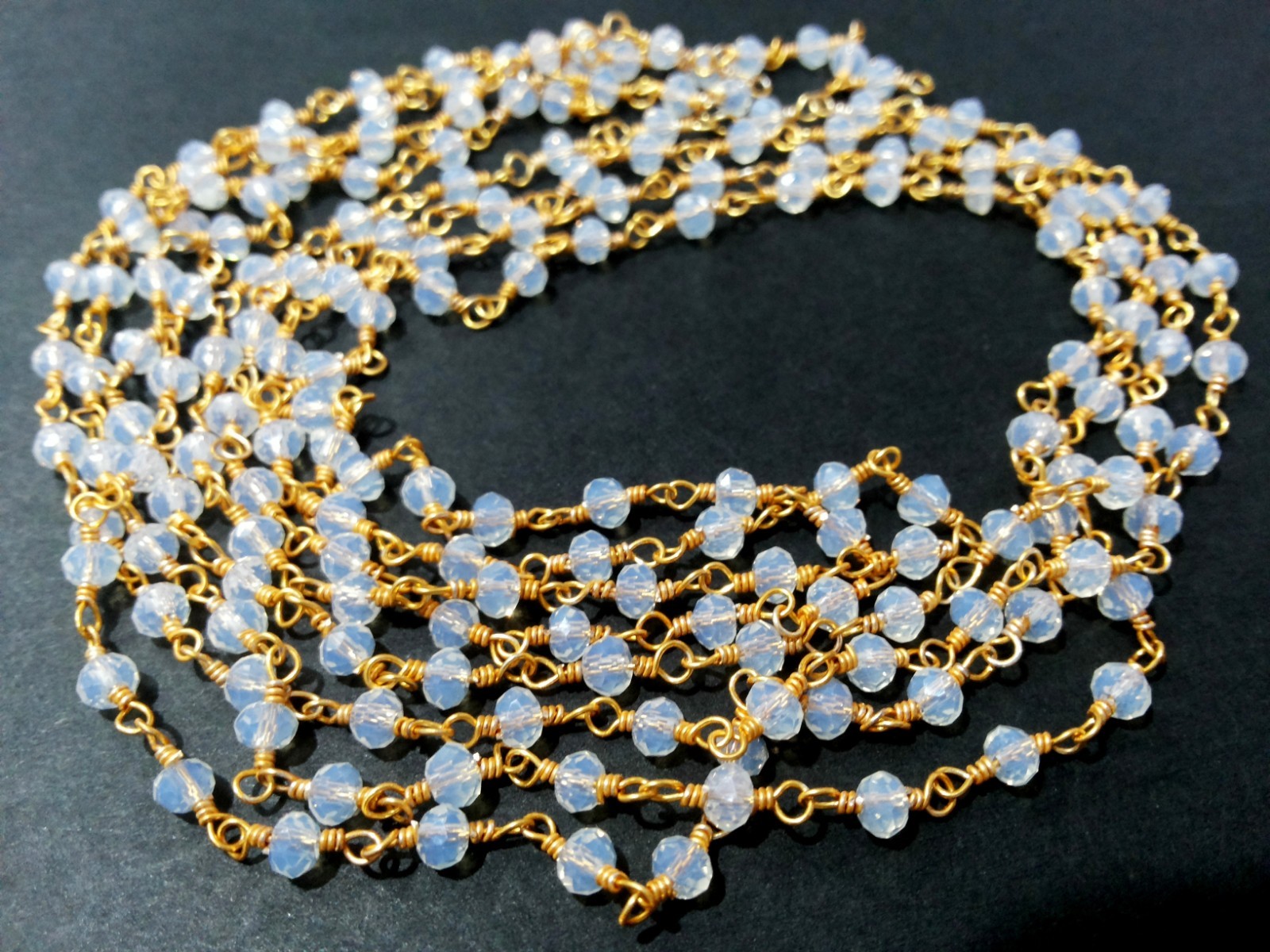 10 Feet Opal Quartz Rondelle Faceted 4-4.5mm Beads, Rosary Chain Gold Wire O1