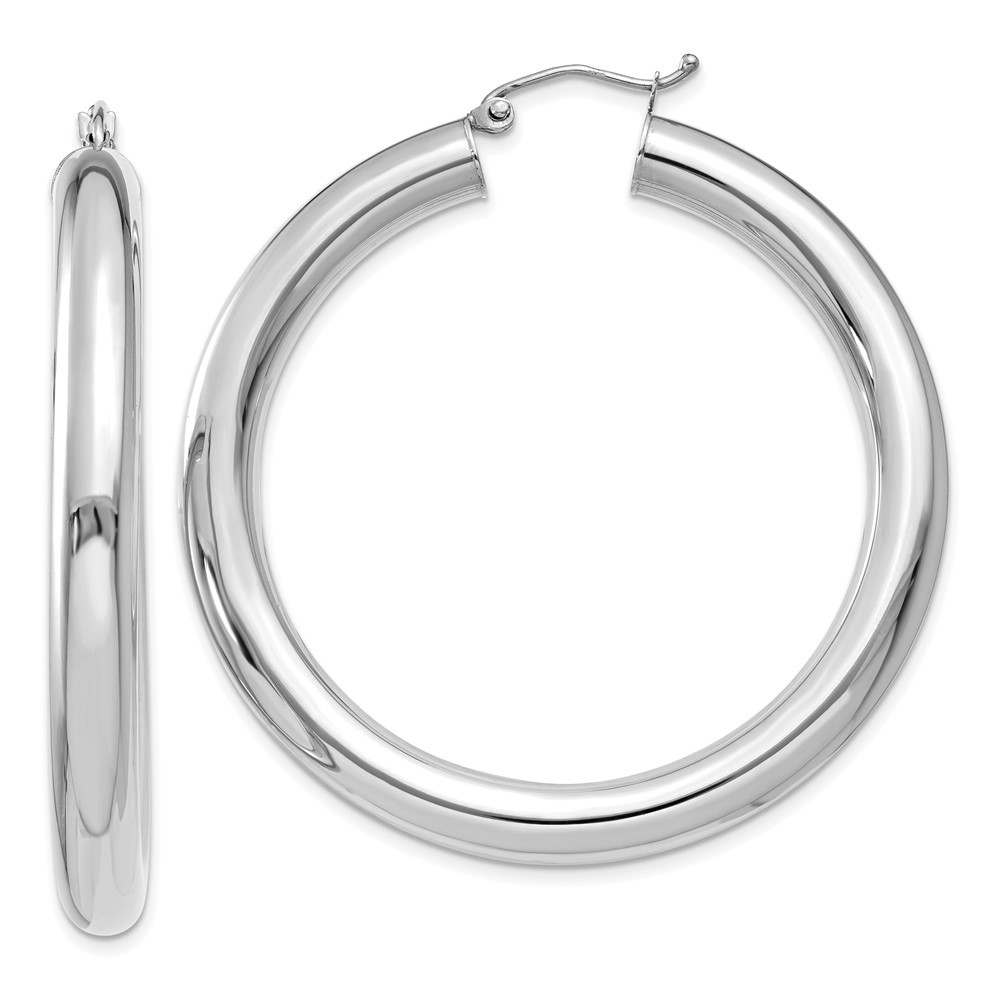 14k White Gold 5mm Tube Hoop Earrings 7.71g L-45mm, W-5mm for Mom