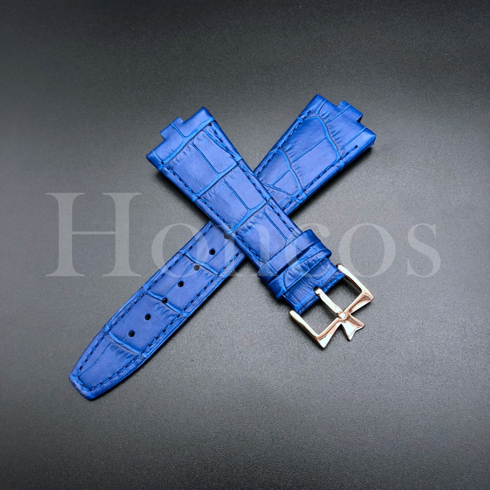 26X18MM L/Blue Genuine Leather Watch Strap Band Fits For VC Overseas Rose Buckle