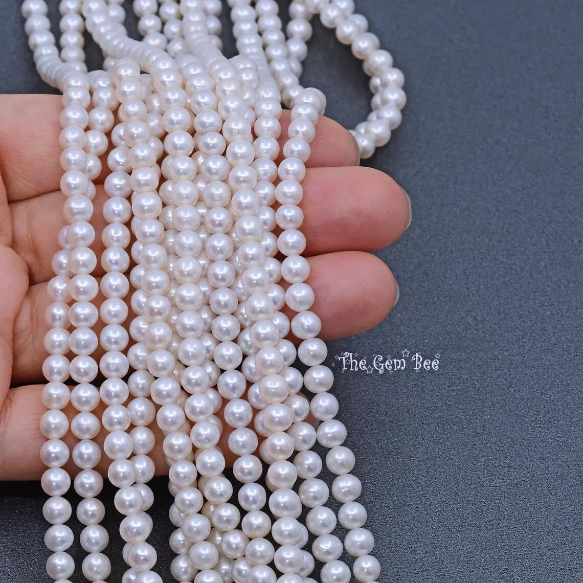 5mm Glowing Iridescent FW Cultured Near Round Cream White Pearl Bead 15.2″ (84)