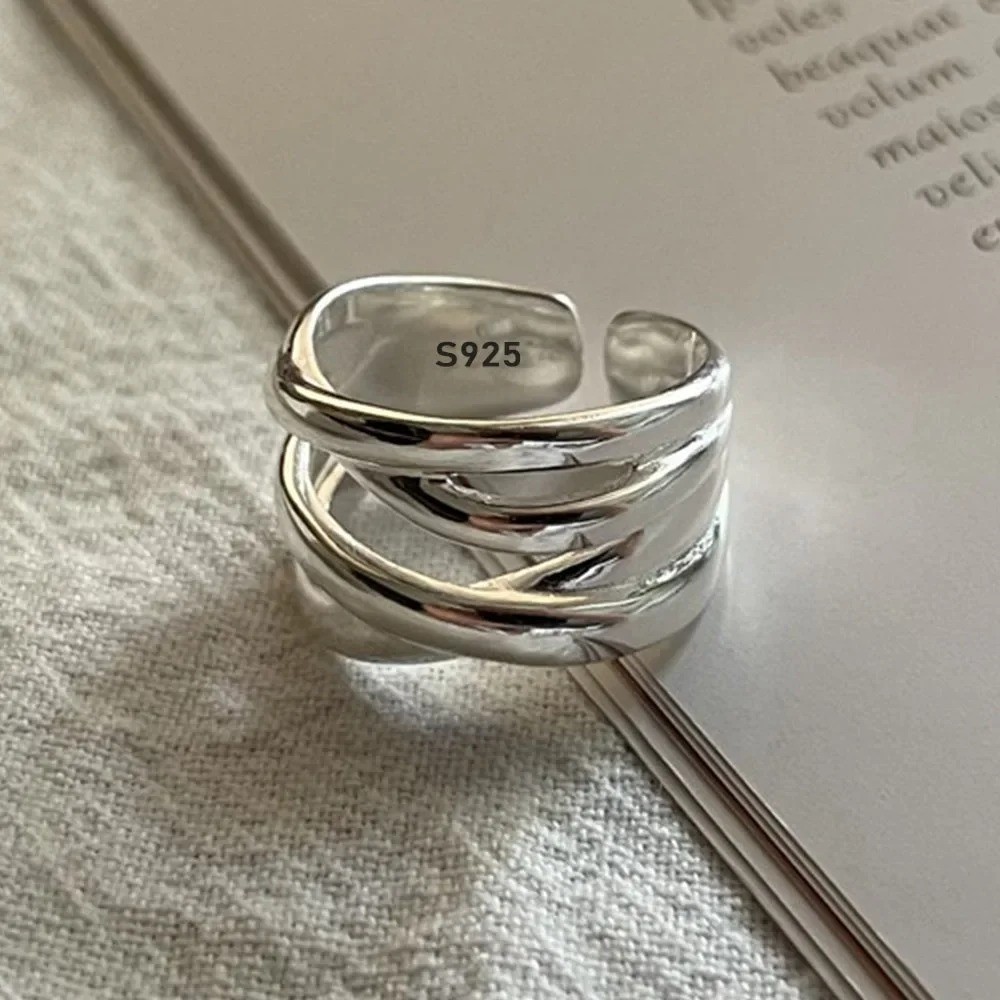 925 Sterling Silver Couple Ring Women Men Minimalist Adjustable Band Jewelry