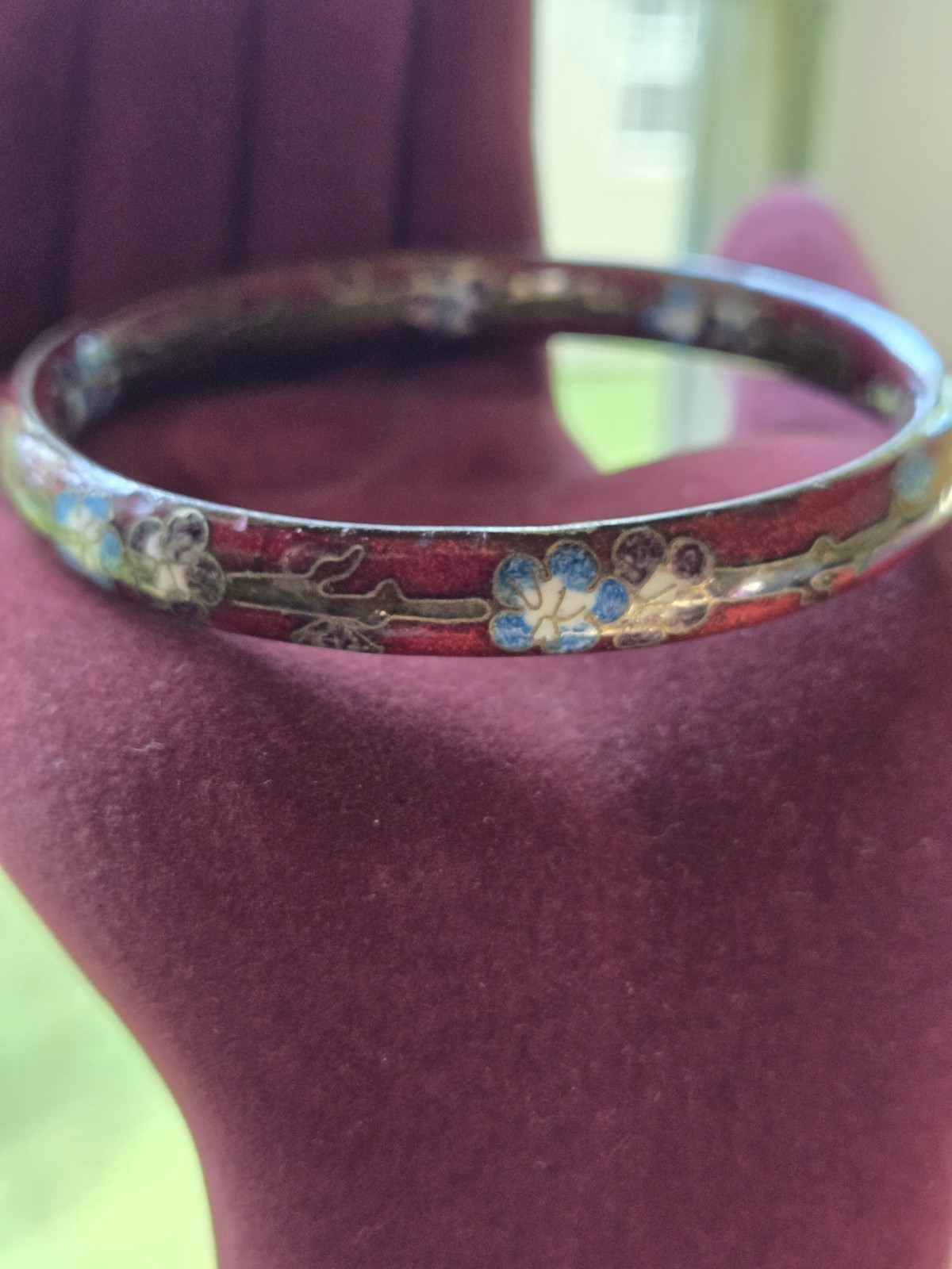 Cloisonne Mauve Enamel Floral Multicolor Motif Bangle Bracelet Vintage