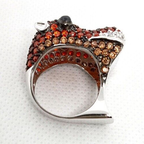 Ring 925 STERLING SILVER orange sapphire simulated hippo wide animal CZ Size 8