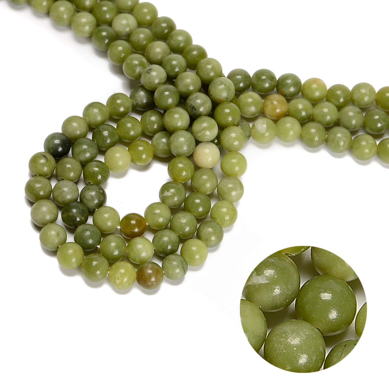 Natural Chinese Green Jade Smooth Round Beads Size 4mm – 12mm 15.5” Strand