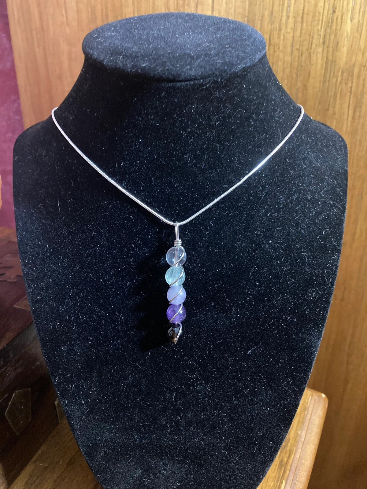 Chemo & Radiation Support copper wire wrapped pendant necklace Rainbow Fluorite