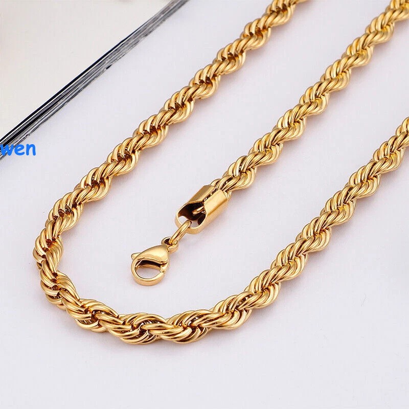 Hip Hop Gold Plated Stainless Steel Rope Link Chain Necklace Jewelry