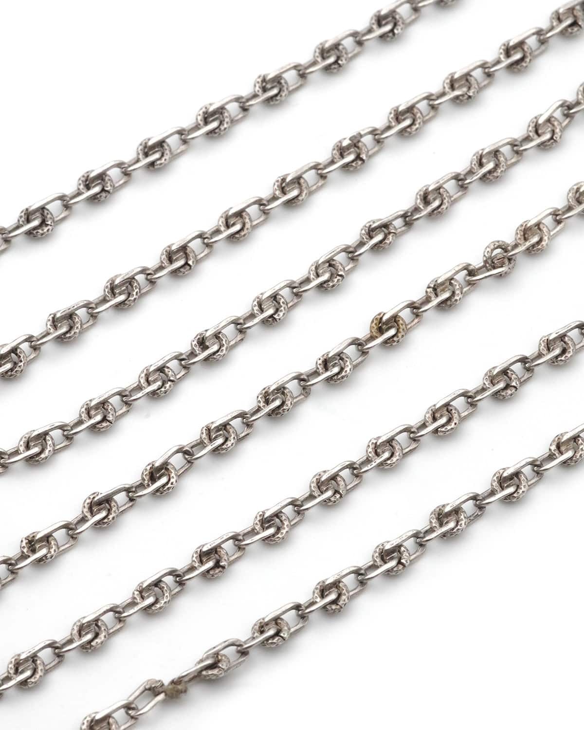 Antique French Silver Long Sautoir Chain Edwardian Cross Link Guard Necklace