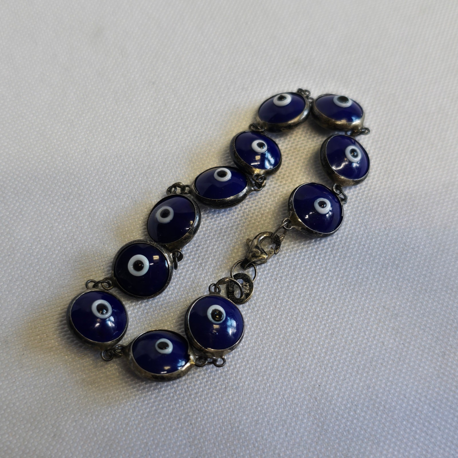 Sterling Silver Evil Eye Bracelet 7.83g Fine Jewelry 7.25″ Lobster Clasp
