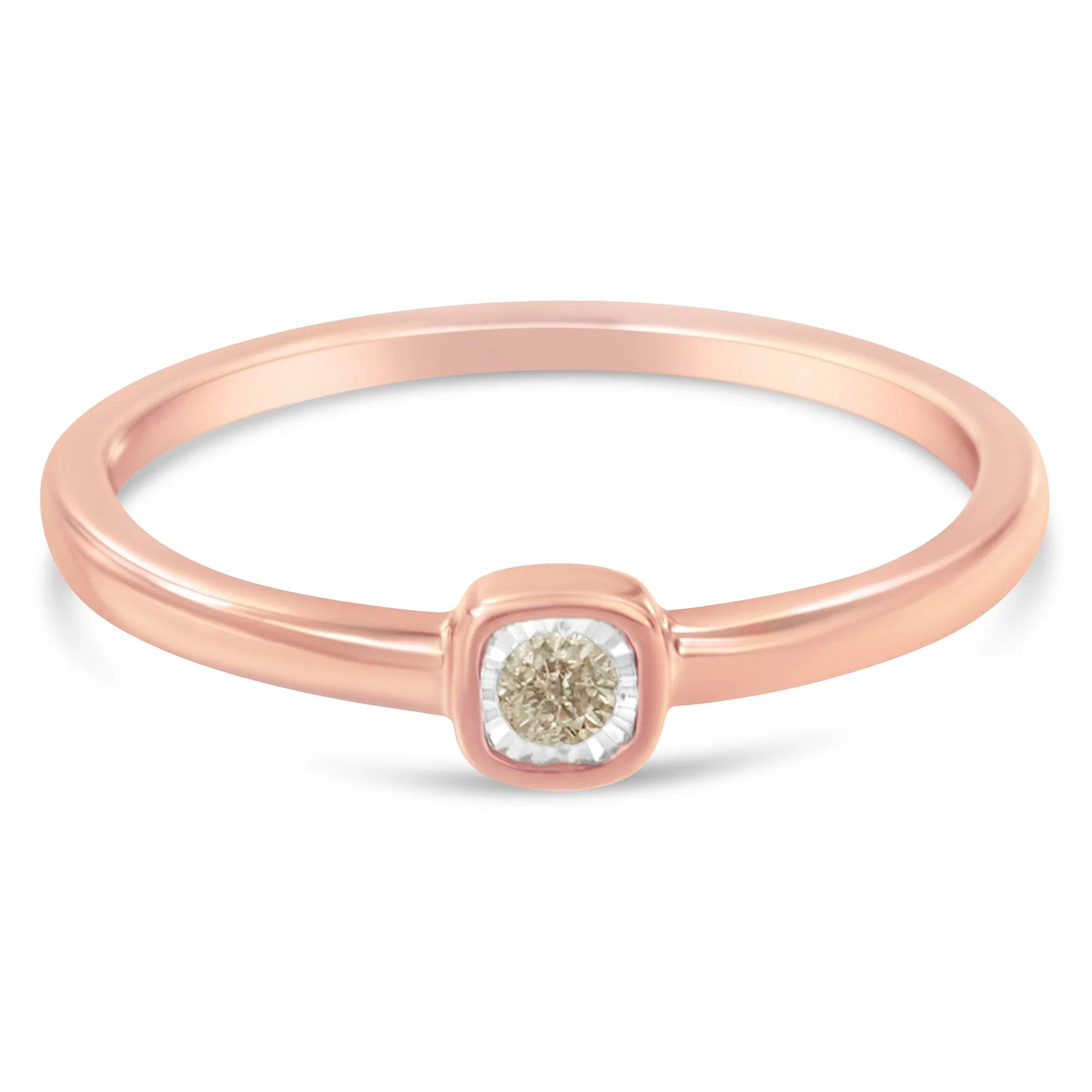 14K Rose Gold Plated .925 Sterling Silver 1/20 Carat Diamond Square Cushion-Shap