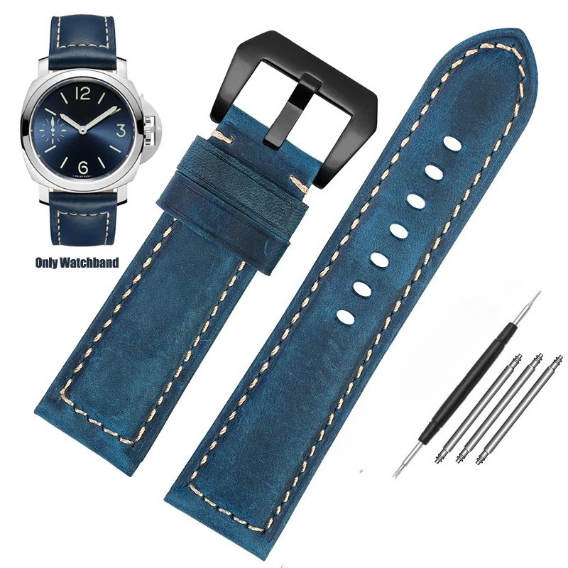 Premium Waterproof Blue Cowhide Leather Watch Band For Panerai PAM688/441/1313