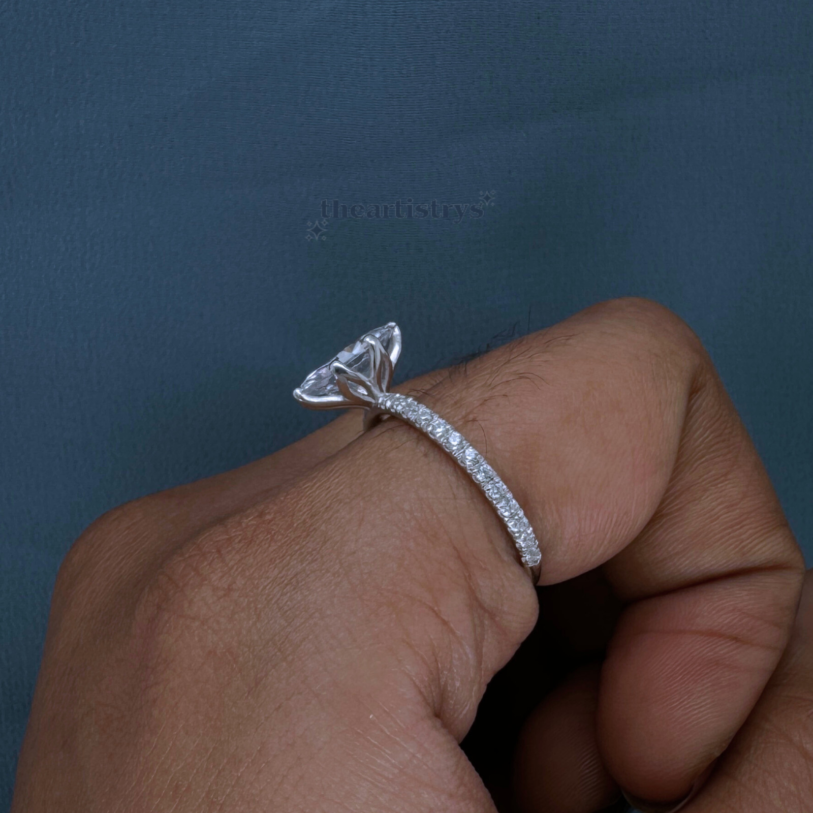 Solid 14K White Gold Solitaire Moissanite Engagement Ring Marquise Cut 1.50 CT