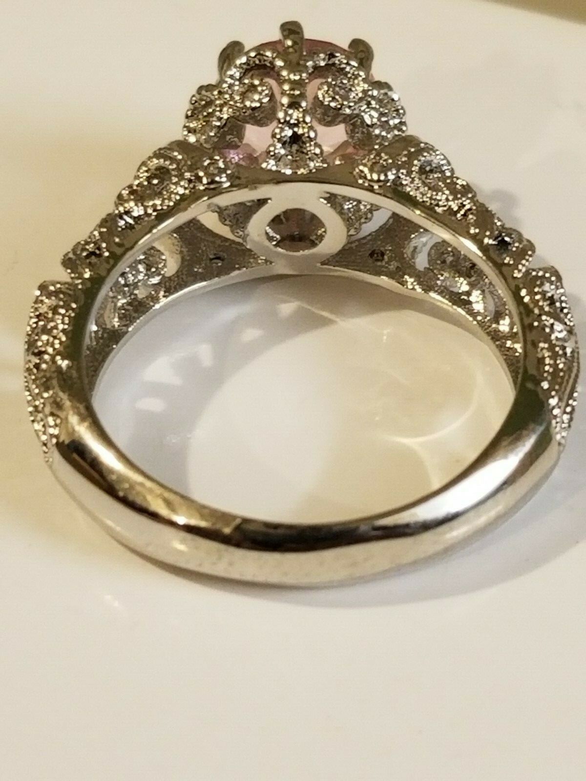 18k White Gold Overlay, 1.87ctw Pink & White Sapphire Ring Size 7