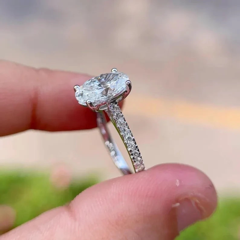 2.50Ct Oval Lab Grown Diamond cathedral Setting Engagement Ring 14K White Gold