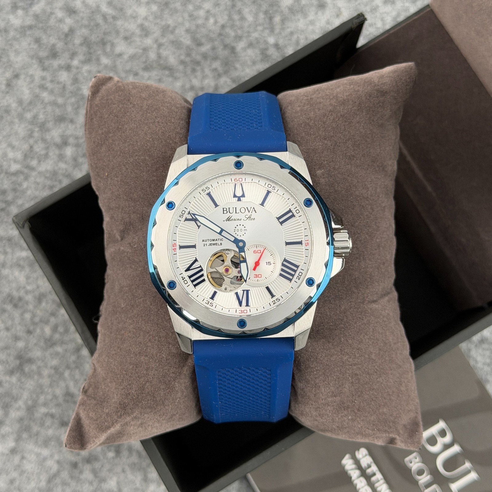 Bulova Men’s Marine Star 44.5 mm Silver Dial Sports Diver Automatic Watch 98A225