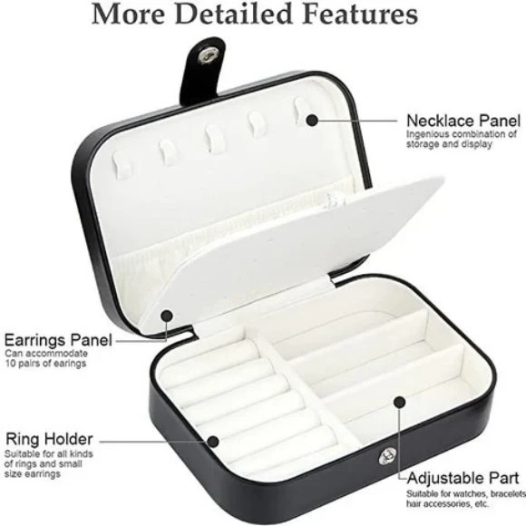 Jewelry Box, Travel Jewelry Organizer Cases with Double Layer for Women’s Black