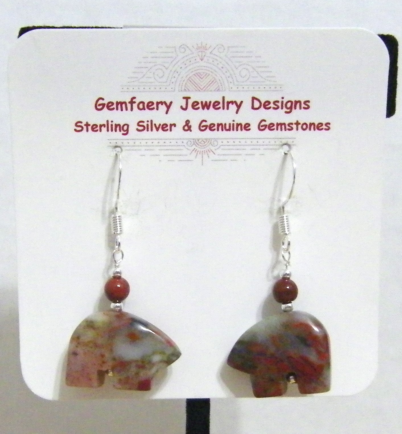 Sterling Silver Natural BRAZILIAN AGATE Bear Dangle Earrings #301…Handmade USA