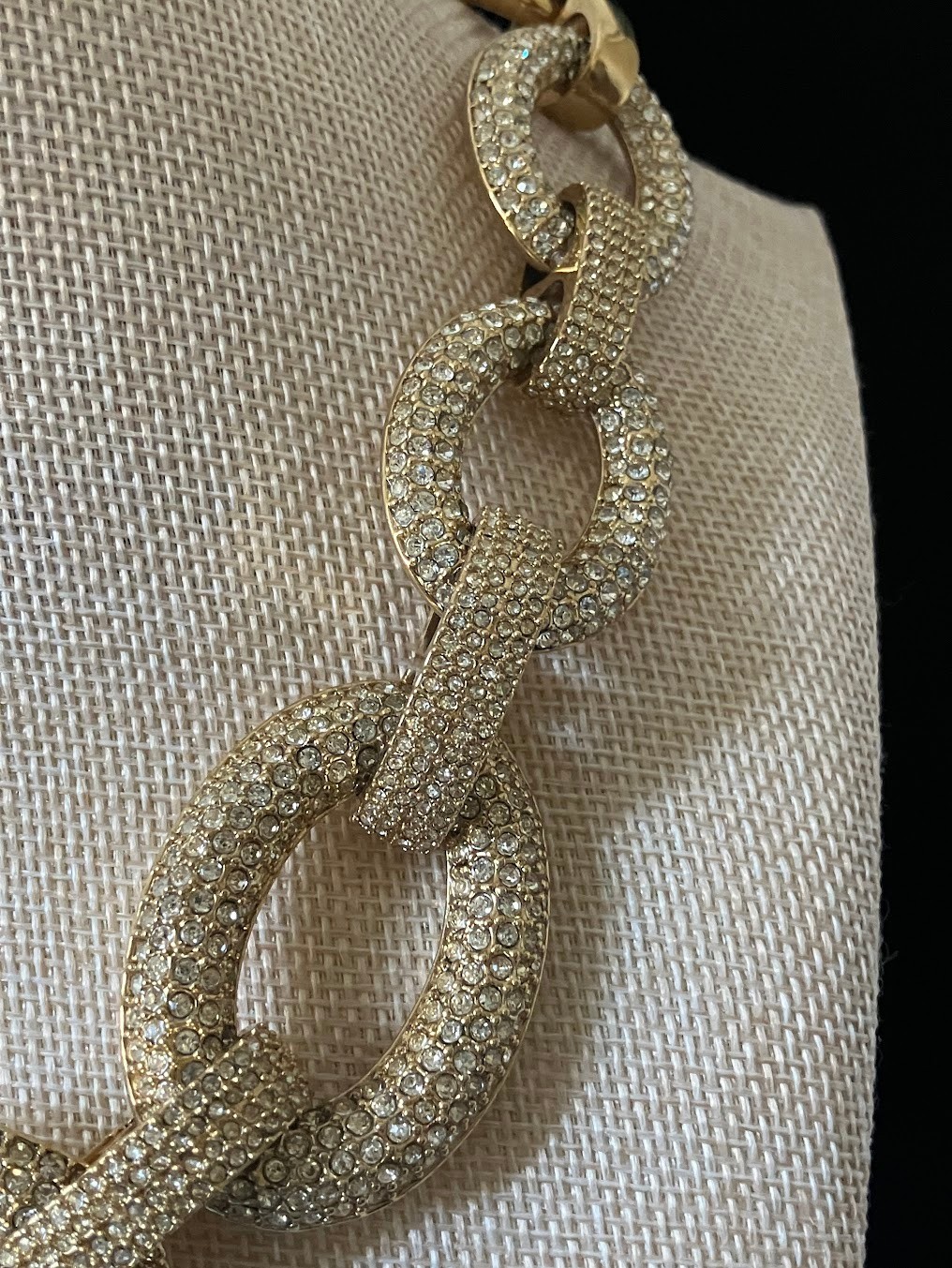 Gold Tone Ann Taylor Necklace Chunky Pave Rhinestone Link Bling