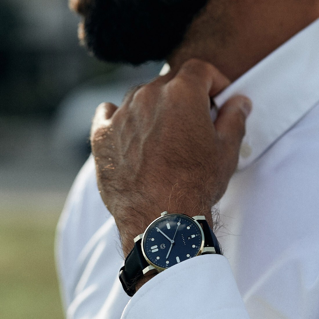 Henry ARCHER RELATIV SOL Swiss Quarzo Oro Acciaio Nero Pelle Data Orologio Uomo